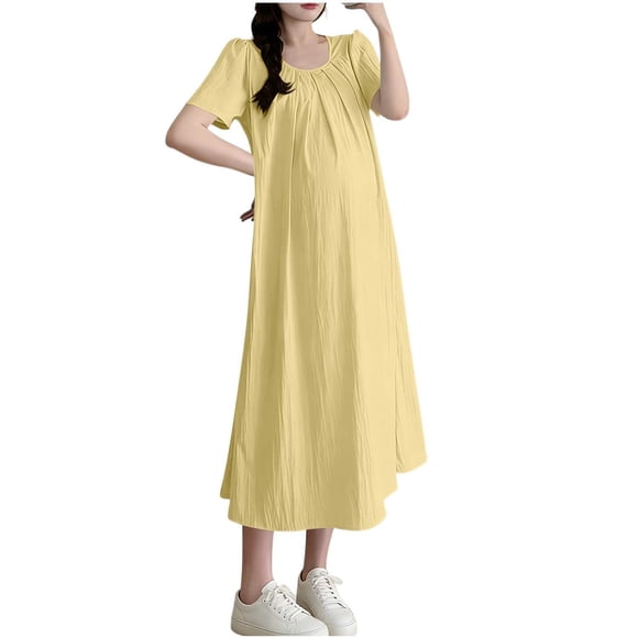 Maternity Dress, Pregnancy Dress, Loose Fit Round Neck Short Sleeve, Soft Stretch Fabric for Comfort, Casual Daily Wear, Home Leisure, Outdoor Activities