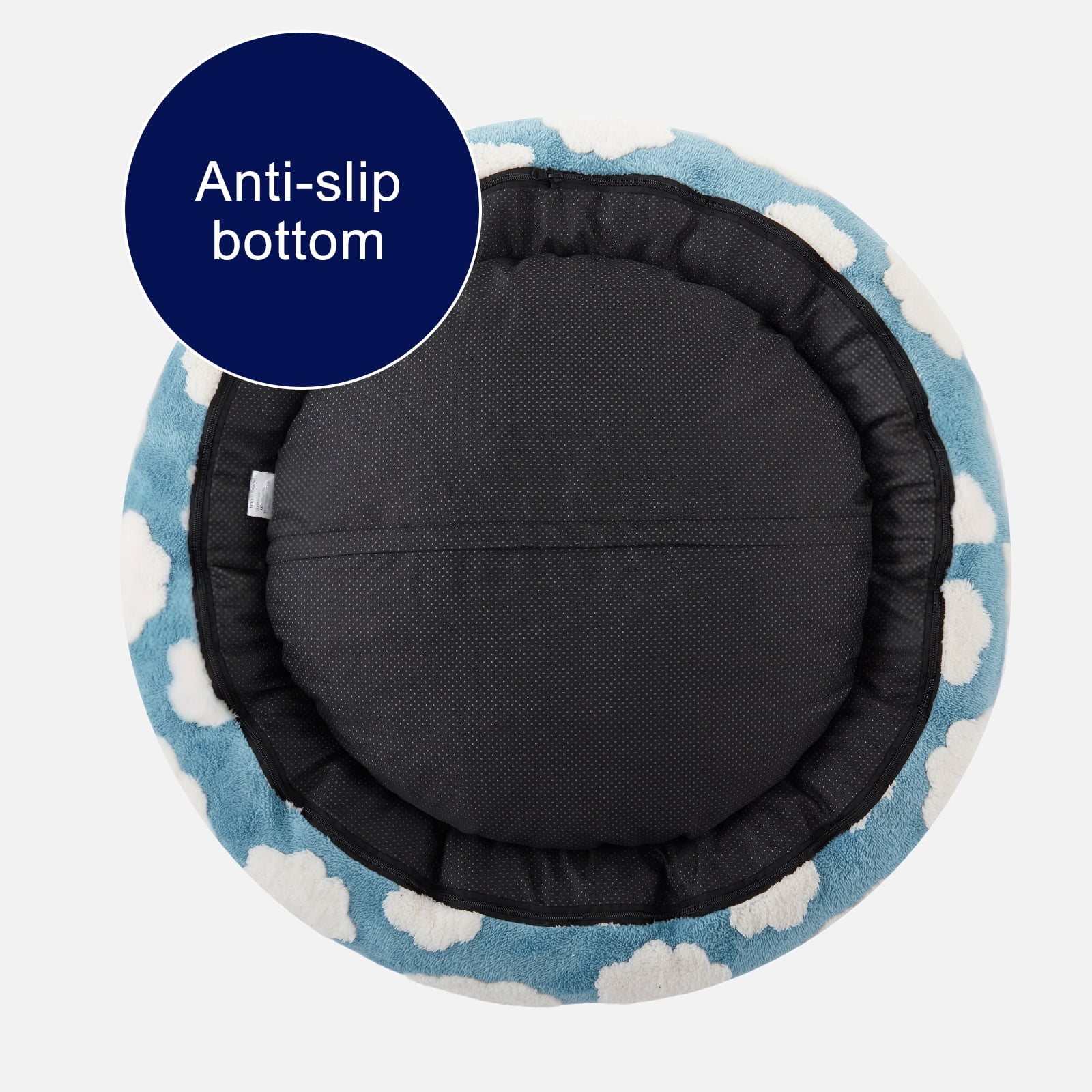 Donut Dog Bed Medium, Calming Round Pet Bed for Dogs and Cats, Washable Jacquard Plush Cover with Non-Slip Bottom, Indoor Cat Bed, Blue, 20"x20"x6"