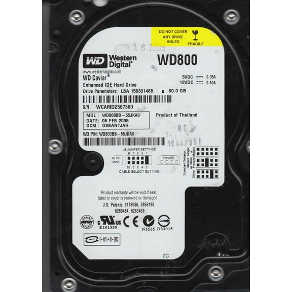WD800BB-55JKA0, DCM DSBANTJAH, Western Digital 80GB IDE 3.5 Hard Drive