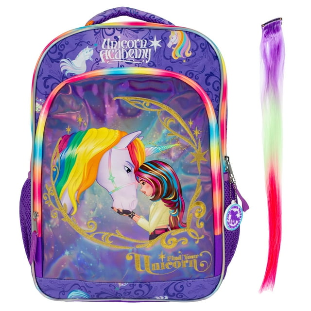 Mochila Accesorio Innovaciones Unicorn Academy 41 cm con cabello