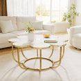 thumbnail image 5 of Tribesigns Coffee Table, 39.37-Inch Modern Accent Center Piece with Flower-Shaped Faux Marble Tabletop for Living Room, Bedroom, Lounge, White & Gold, 5 of 7