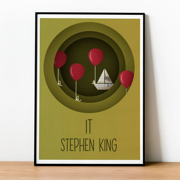 Miluva It Book Cover, Stephen King, Poster, Wall Art, Horror Literature, American Novel, Classic Horror, Clown In Derry, Look At The Paper Boat Decor For Living Room Bedroom, 8x12 UNFRAMED