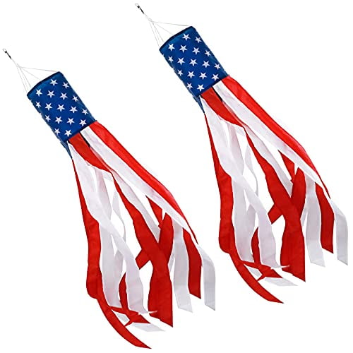 Outdoor Hanging 4th of July Decor 40 Inch American Flag Windsock Set of 2 