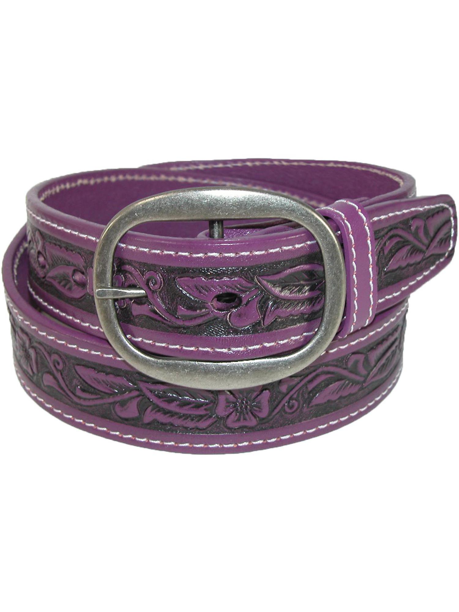 CTM Size 34 Womens Leather Western Embossed Belt with Removable