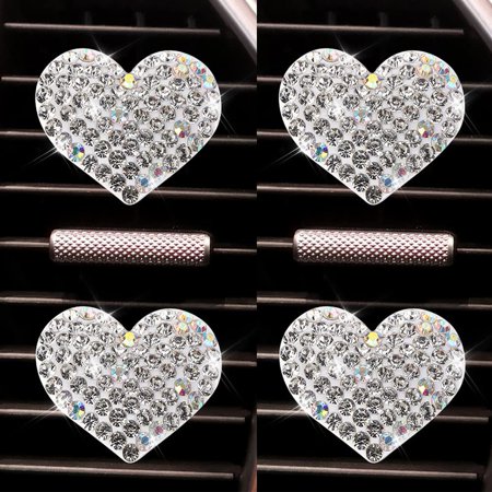 Yannee 4 Pcs Bling Heart Shaped Air Vent Clips Crystal Heart Car Air Fresheners Vent