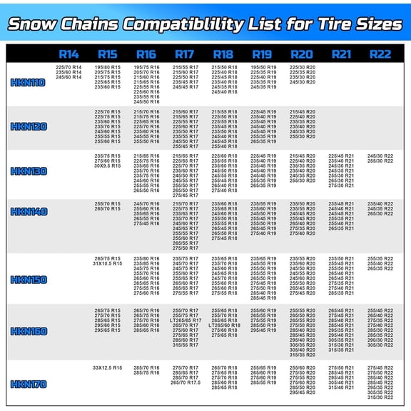 Auto Tightening Snow Chains Tire Chains Quick Easy Installation HKN130 Set of 2 for Cars SUV Pickup Trucks RV 215 225 235 245 255 265 275 30"*9.5 Winter Emergency Tire Traction for Snow Ice