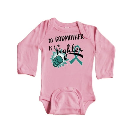 

Inktastic Ovarian Cancer Awareness My Godmother is a Fighter Gift Baby Boy or Baby Girl Long Sleeve Bodysuit