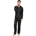 thumbnail image 6 of Visland Men's Satin Pajamas Set Long Sleeve Suit Button Solid Color Long Sleeve Suit 2 Piece Sleepwear, 6 of 8