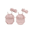 thumbnail image 2 of Cenuakty Baby Girls Rompers Solid Color Eyelet Knit Ruffles Spaghetti Strap Bodysuits Summer Clothes with Headband, 2 of 9