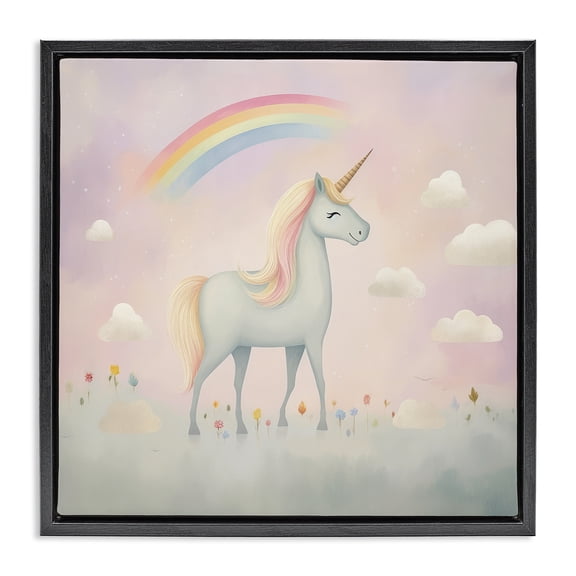 Stupell Industries Eclectic Mystical Unicorn Dreams in Pastel Black Floating Frame Canvas Art, 18 x 18, by Lazar Studio