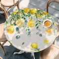 thumbnail image 2 of Summer Lemon Round Tablecloth, Fitted Table Cover with Elastic for 45"-54" Round Tables, Eucalyptus Flower Leaf Retro Botanical Table Cloth Outdoor Indoor Dinning Party Waterproof Tablecloths, 2 of 7
