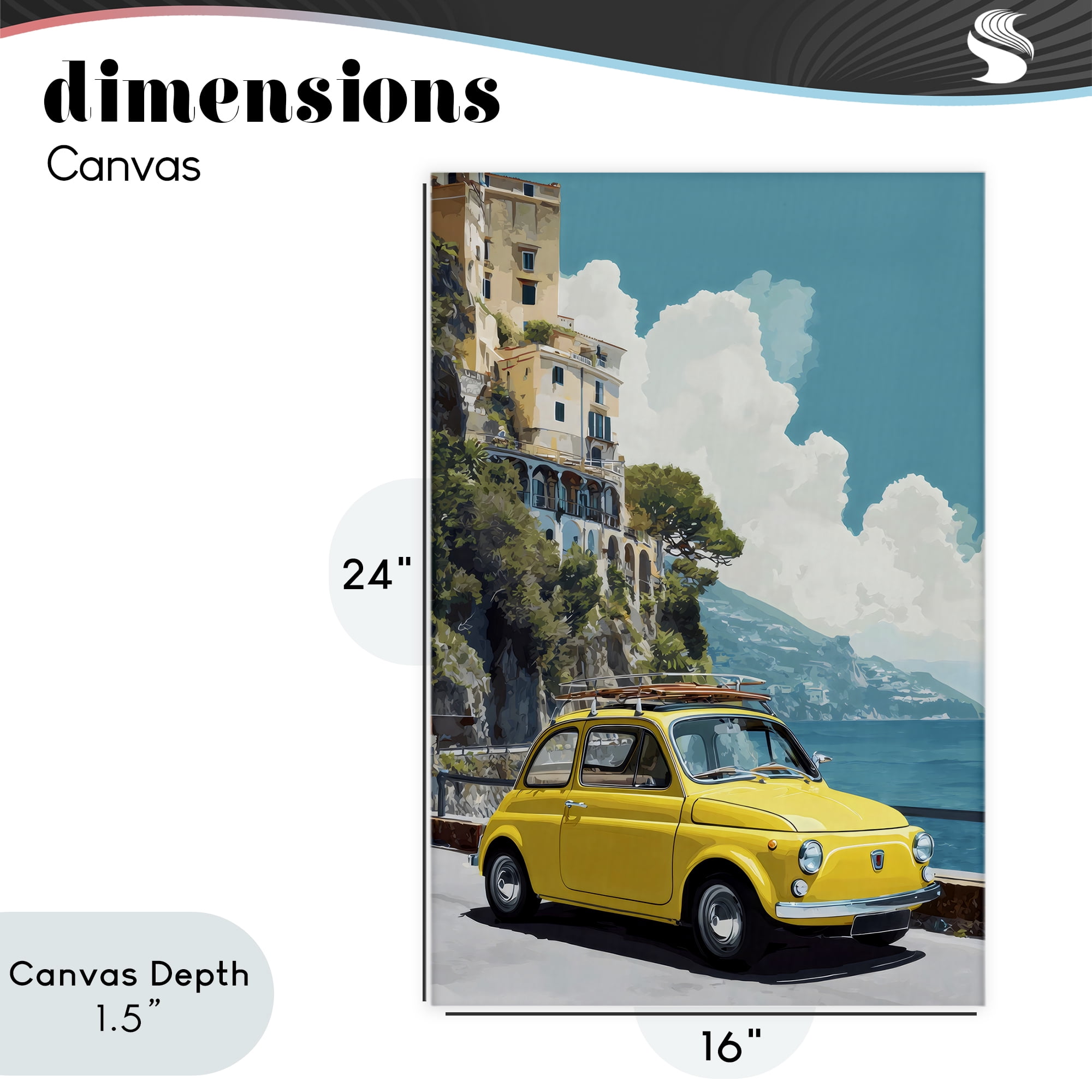 Stupell Industries Yellow Car on Coast Canvas Wall Art, design by Petal Prints Design