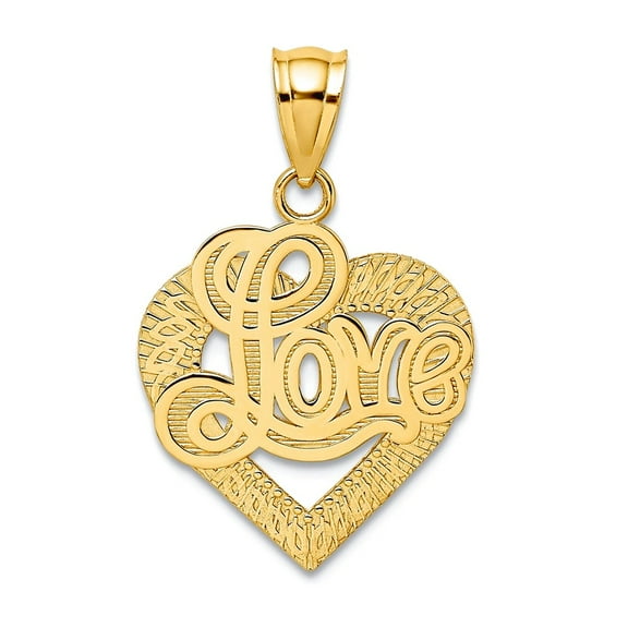 14k Polished Gold Love Script In Heart Frame Pendant Necklace 21.1x16.45mm Wide Pendant for Women