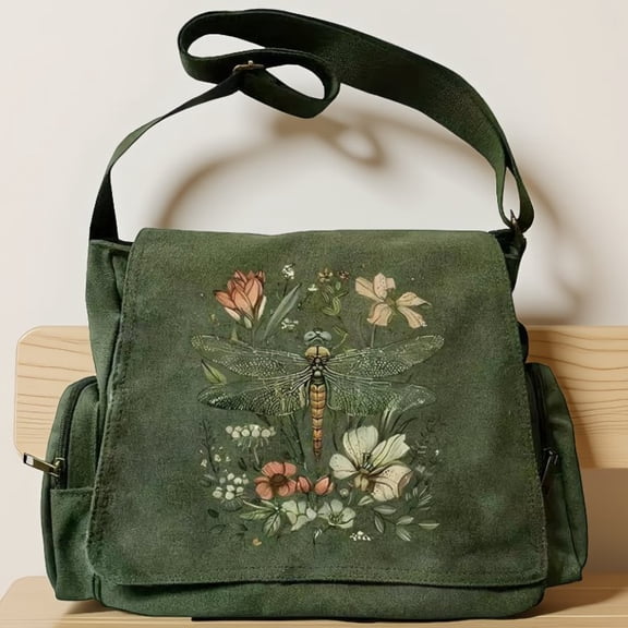 SWOEBTH 1-Pack Canvas Crossbody Bag Cute Pattern Messenger Bag Lightweight Shoulder Purse with Pockets for Women Men