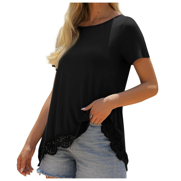 JWD Plus Size Fashion Shirts - Women's Short Sleeve Lace