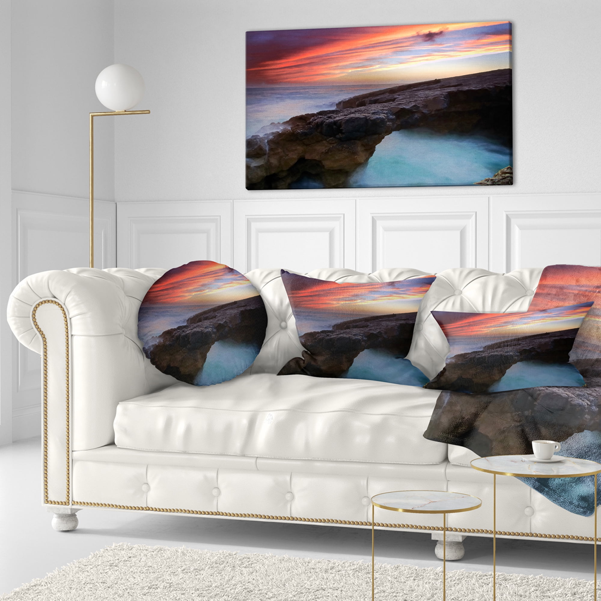 Designart Colorful Cabo Raso Seashore Portugal - Seashore Throw Pillow - 12x20
