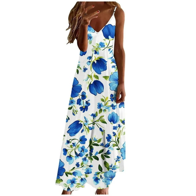 V Cuello Vestido de Verano Impresión sin Mangas Cuello Redondo Vestido Casual Poliéster Spandex, Vestido Fluido para la Playa Y las Vacaciones