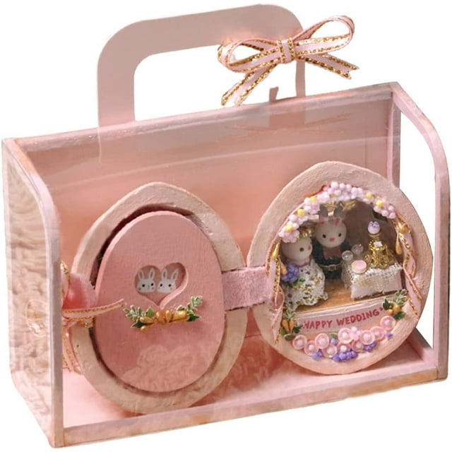 HUGFEGWE Dollhousse Miniature DIY House Kit Walnut Shell Bunny Building Cabin Handmade Home Craft Model Mini Kit for Child and Lover Friend UA824-9724