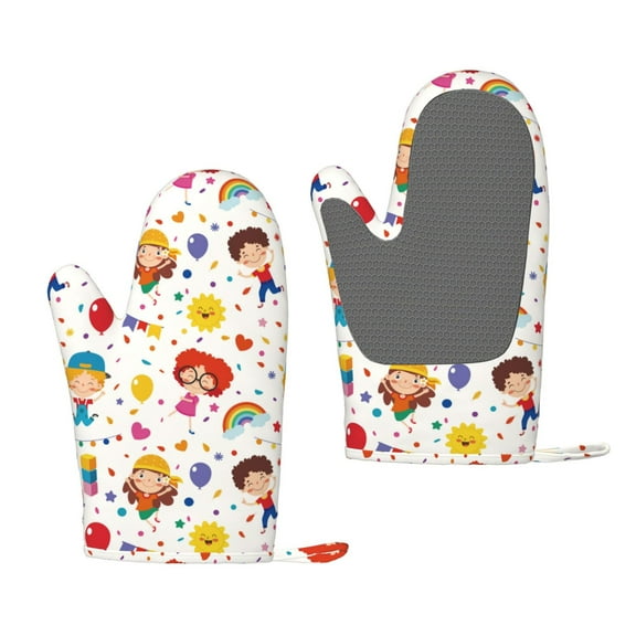 Hirioo Childrens Party for Silicone Oven Mitts for BBQ, Baking, Cooking, Set of 2, Heat Resistant 260℃, Non-Slip Kitchen Essentials
