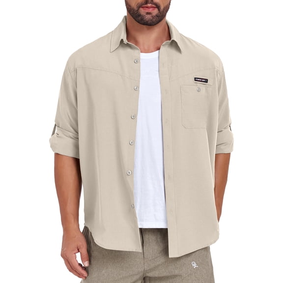 Men's UPF 50 UV Protection Shirt, Breathable Long Sleeve Fishing Hiking Shirts, Quick Dry Wood Ash S