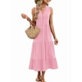 thumbnail image 3 of Womens Summer Maxi Dresses Flowy V Neck Sleeveless Swing Casual Beach Sundress with Pockets Pink S, 3 of 9