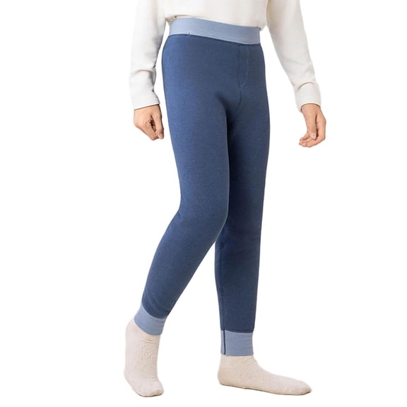 XUNKUSGA Girls Fleece Lined Leggings 2-15Y Solid Color Thermal Tight Pants Full Length Soft Stretchy Girls Leggings Casual Elastic Waist Cuffed Ankle Winter Warm Girls Pants Blue