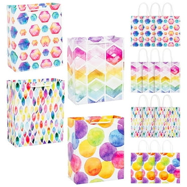 7 1/4" x 9" Medium Multicolor Printed Paper Gift Bags - 12 Pieces