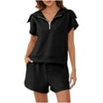 thumbnail image 2 of Hrsba Solid Color 2 Piece Set for Women Half Zip Collared Short Sleeve Top and High Waisted Shorts Fashion Active Summer Outfits, 2 of 4