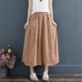 thumbnail image 2 of Lenpel Women's Cotton Linen Culottes Pants Elastic High Waisted Wide Leg Flowy Capri Pants Cropped Palazzo Trousers with Pockets, 2 of 7