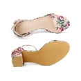 thumbnail image 4 of BLISSFUL STEP Women's Shoes Flower Print Open Toe Block High Heels Summer Sandals Pink Flowers 10.5, 4 of 7
