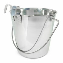 PetYupp Heavy Duty 4 Quart Stainless Steel Flat Side Bucket with 2 Hooks for Dogs