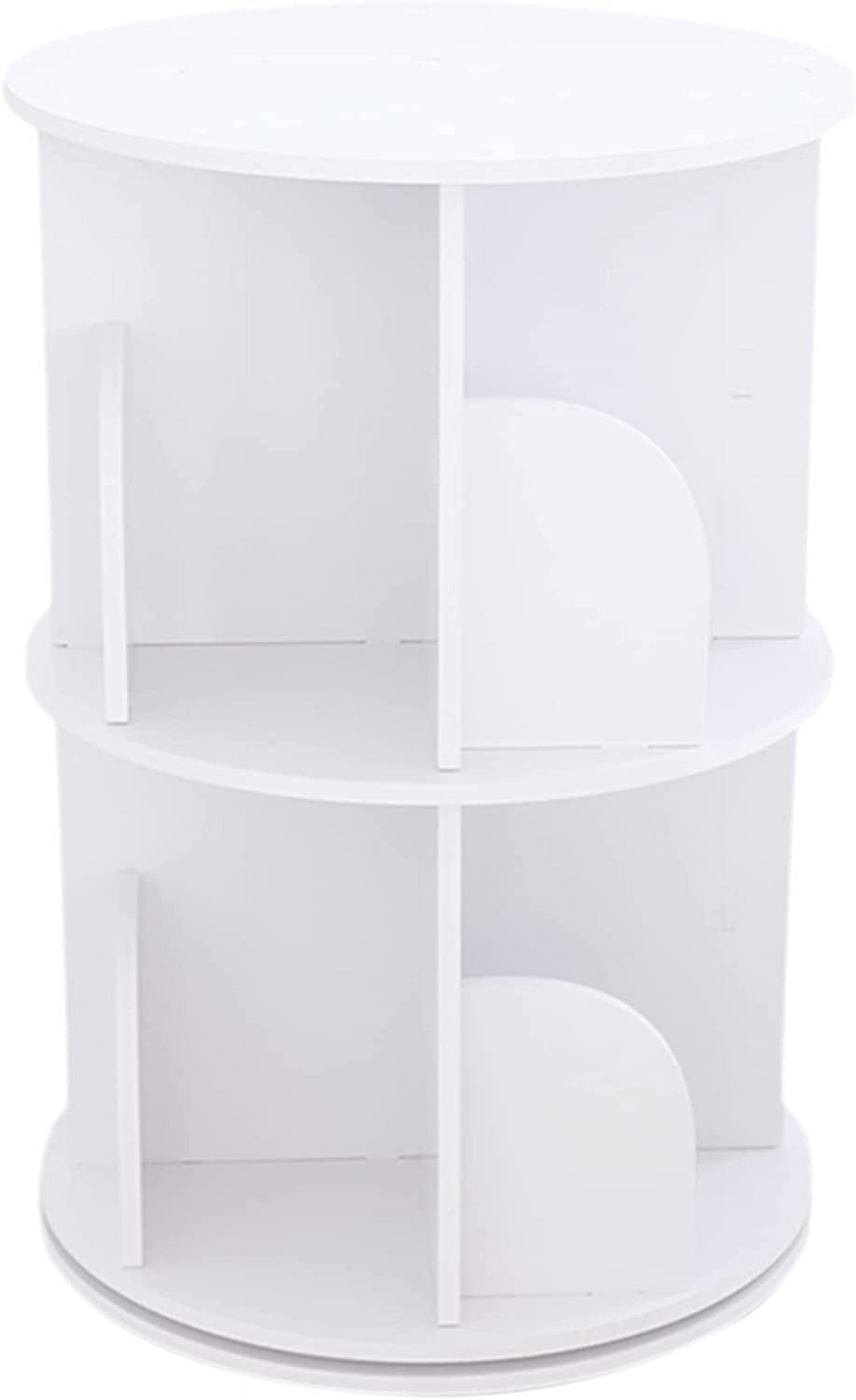 FETCOI 2 Tiers Rotating White Bookshelf 360 Degrees,Stackable Shelves Bookshelf Organizer,Storage Display Rack Floor Standing Shelves