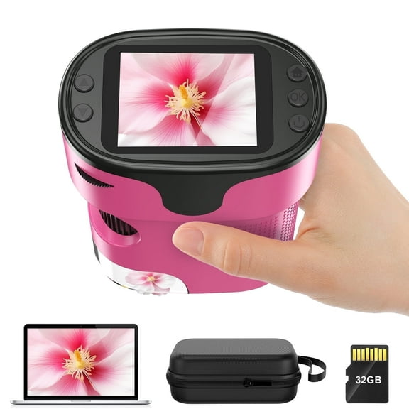 QUNSE Kids Digital Microscope with 4K Screen, Rechargeable Handheld Pocket Microscope, Portable Science Kit with Slides for Kids (Pink)