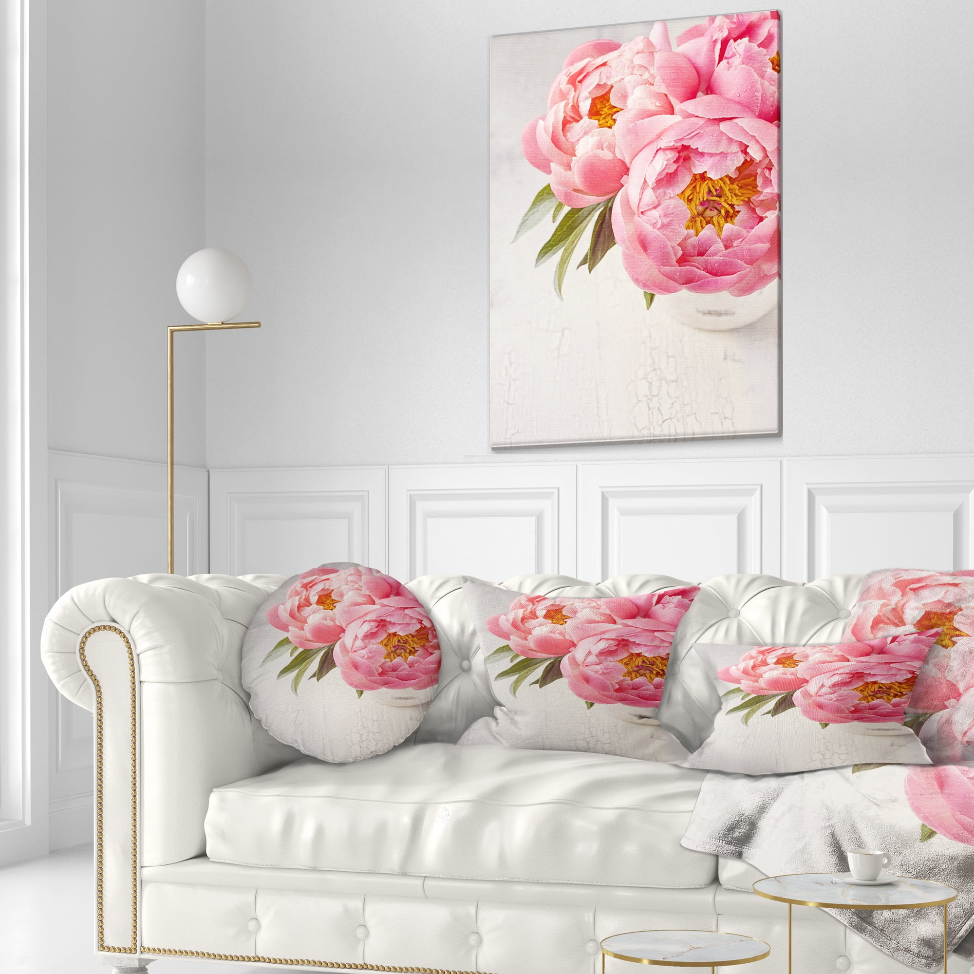 Designart Peony Flowers in Vase Photography - Floral Throw Pillow - 12x20