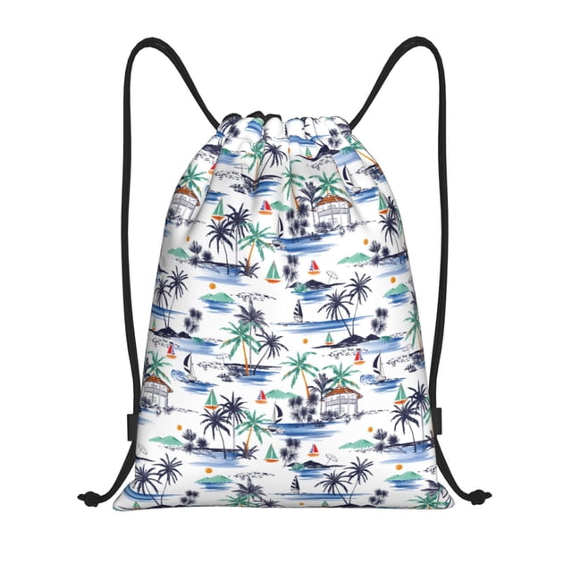 Saiise Hawaii Palms Pattern Sports Drawstring Backpack - String Swim Gym Bag with Wet Proof Pocket for Women&Men-Medium