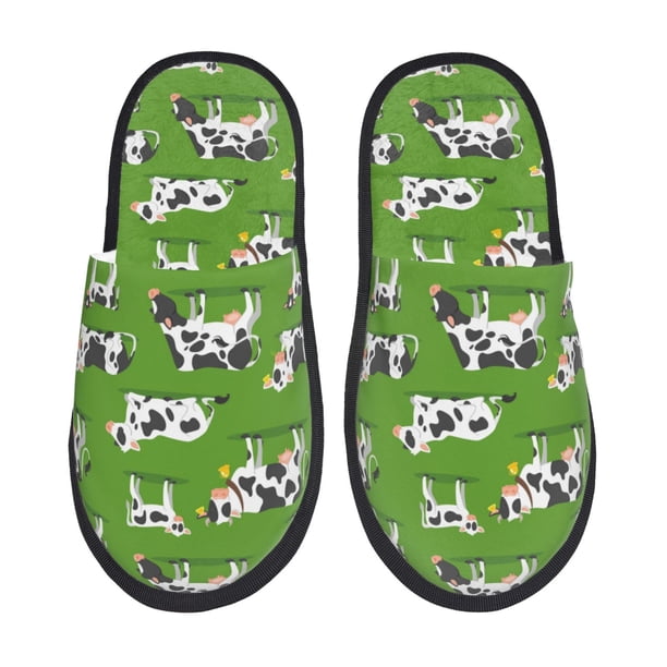 Fotbe Cows With Calfs Green Pantuflas Peludas para Mujer con Estampado, Zapatillas de Peluche, Zapatos de Invierno para Casa, Uso Interior y Exterior-Medium