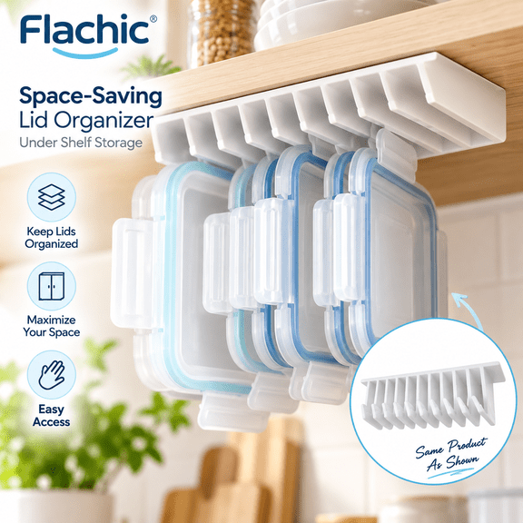 Lid Loft Lid Organizer, 10-Slot Under-Shelf Food Container Lid Organizer for Inside Cabinet, Space-Saving Kitchen Storage Holder
