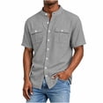 thumbnail image 2 of YODETEY Men’s Linen Crew Neck Button Down Short Sleeve Shirts with Double Pocket,Big and Tall Dark Gray,Size S-5XL, 2 of 6