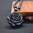thumbnail image 5 of EOEMY Crystal Natural Black Obsidian Rose Necklace Flower Pendant Bead Chain For Women, 5 of 7