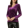 thumbnail image 4 of INSPIRE CHIC Women's Velvet V-Neck Long Sleeve Metallic Shiny Star Blouse M Purple, 4 of 5