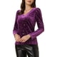 thumbnail image 4 of BLUSA METÁLICA BRILLANTE CON ESTRELLAS DE VELVET DE MANGA LARGA Y CUELLO EN V DE CHIC PARA MUJERES S PURPURA, 4 of 5