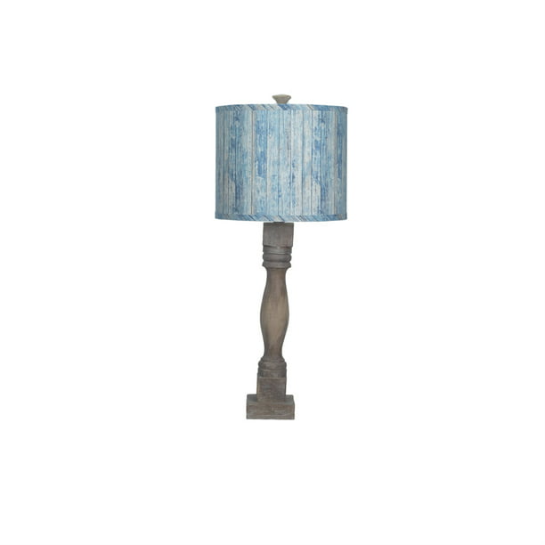 Distressed Brown Table Lamp With Wood, Brown Blue End Table Lamps