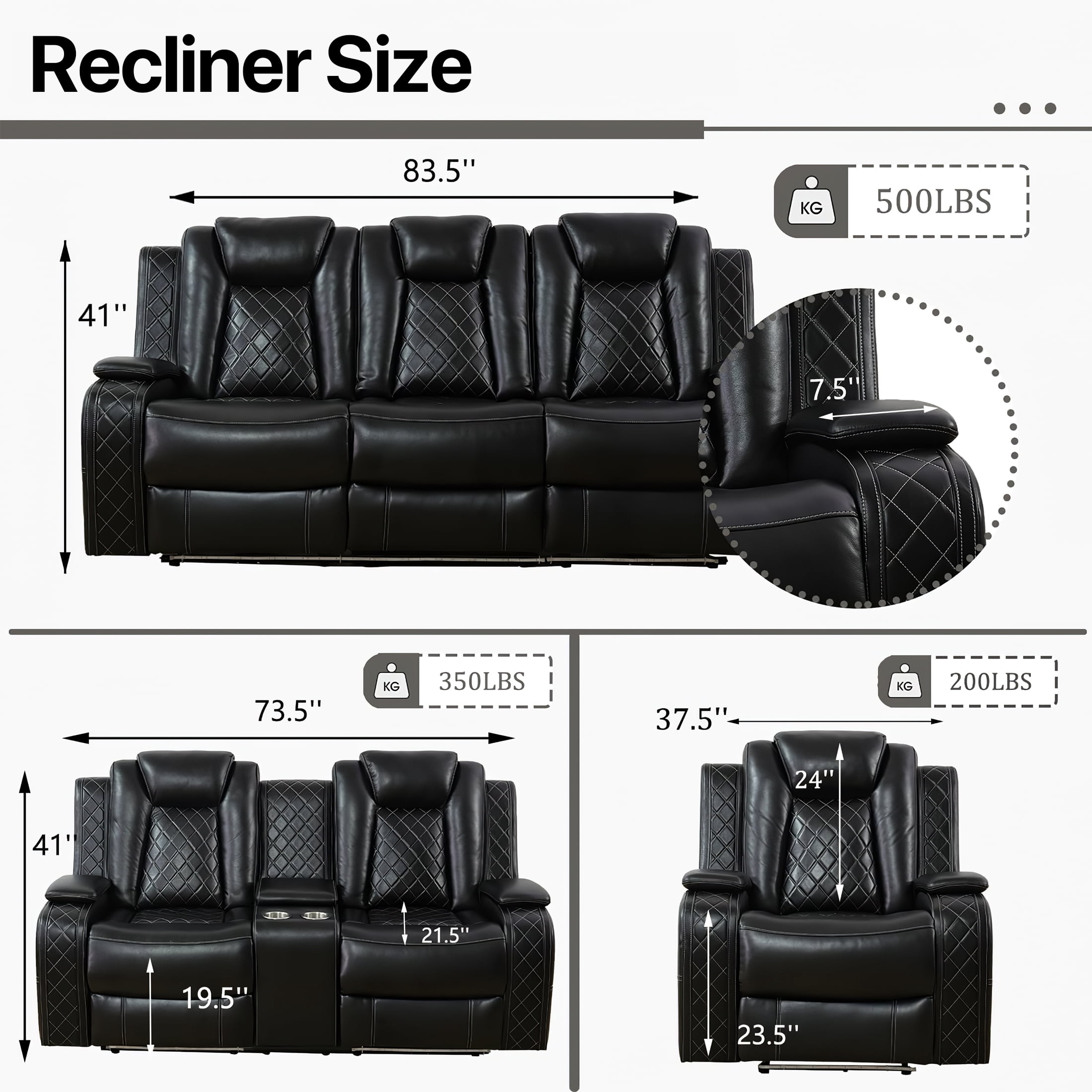 Aukfa Power Recliner Chair Sofa with Storage and USB for Living Room,Black