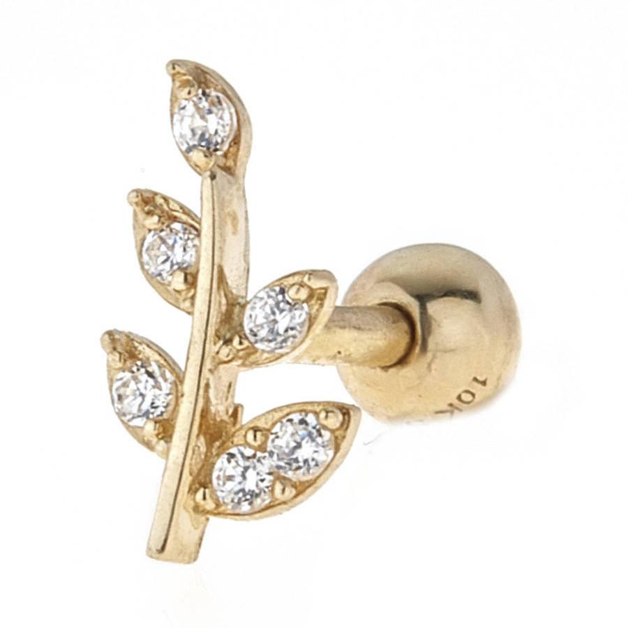 Body Expressions 10kt Solid Yellow Gold Cartilage Earring In A Leaf