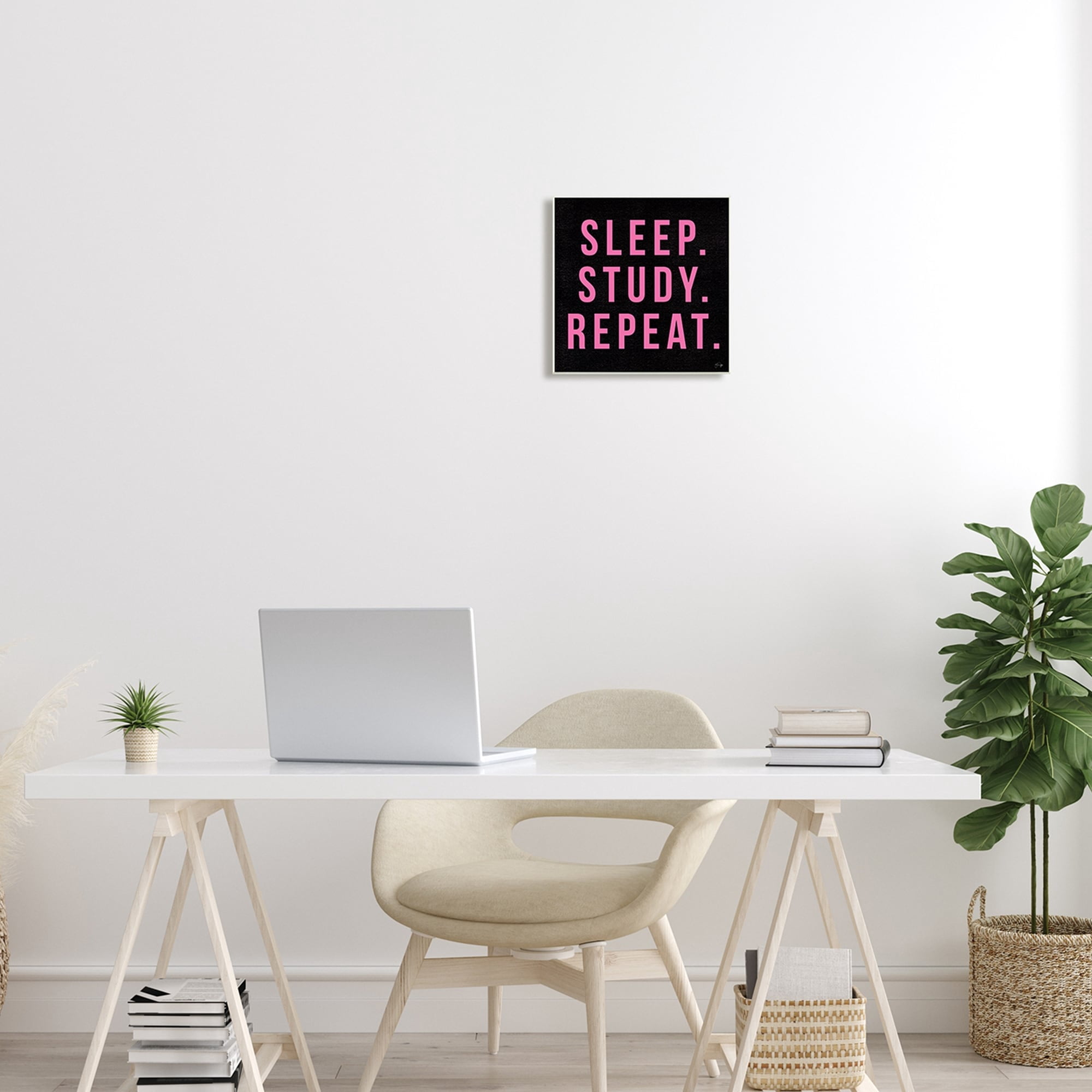 Stupell Industries Sleep Study Repeat Black & Pink Student Typography Wood Wall Art, 12 x 12, Design by Yass Naffas Designs