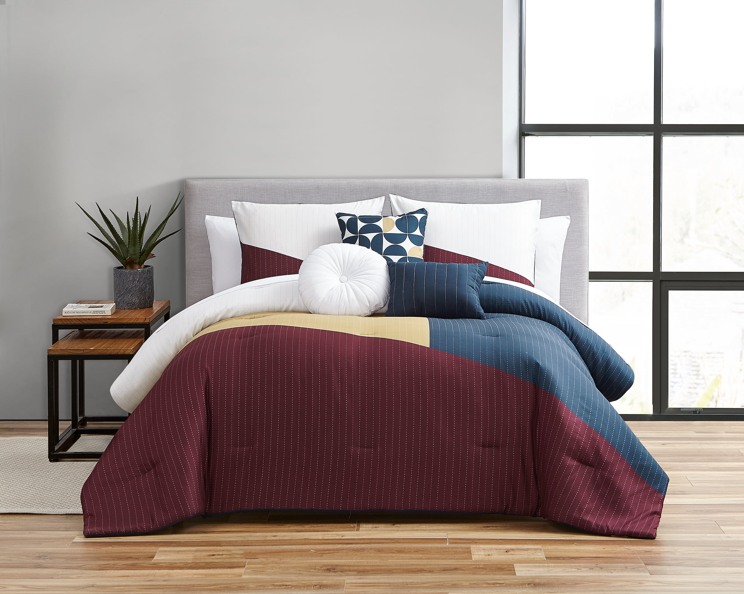 Color Block Comforter Set Stripe B Details about   5 Piece Twin Size Bedding Black Grey White 