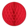 thumbnail image 2 of Club Pack of 24 Red Honeycomb Hanging Tissue Ball Decorations 12", 2 of 2