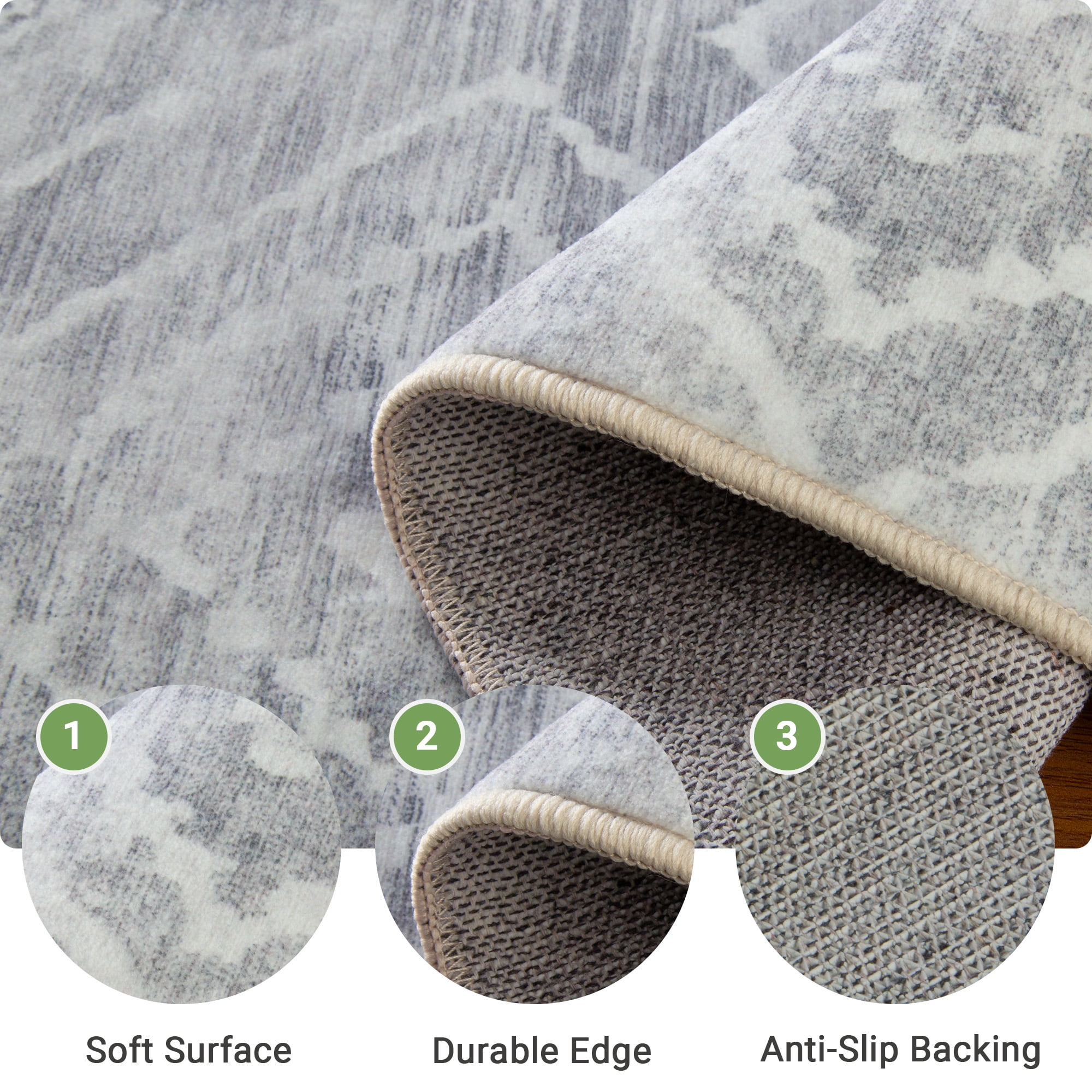 NewBuros 9'x12' Area Rug for Living Room, Machine Washable Non-Slip Rug, Soft Low Pile Stain Resistant Vintage Western Indoor Rug for Bedroom Dining Room, Light Gray