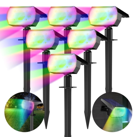 DAYBETTER Outdoor Solar Lights, 7 Modes/6 Color Changing Multicolor Spotlights for Yard Garden Decor