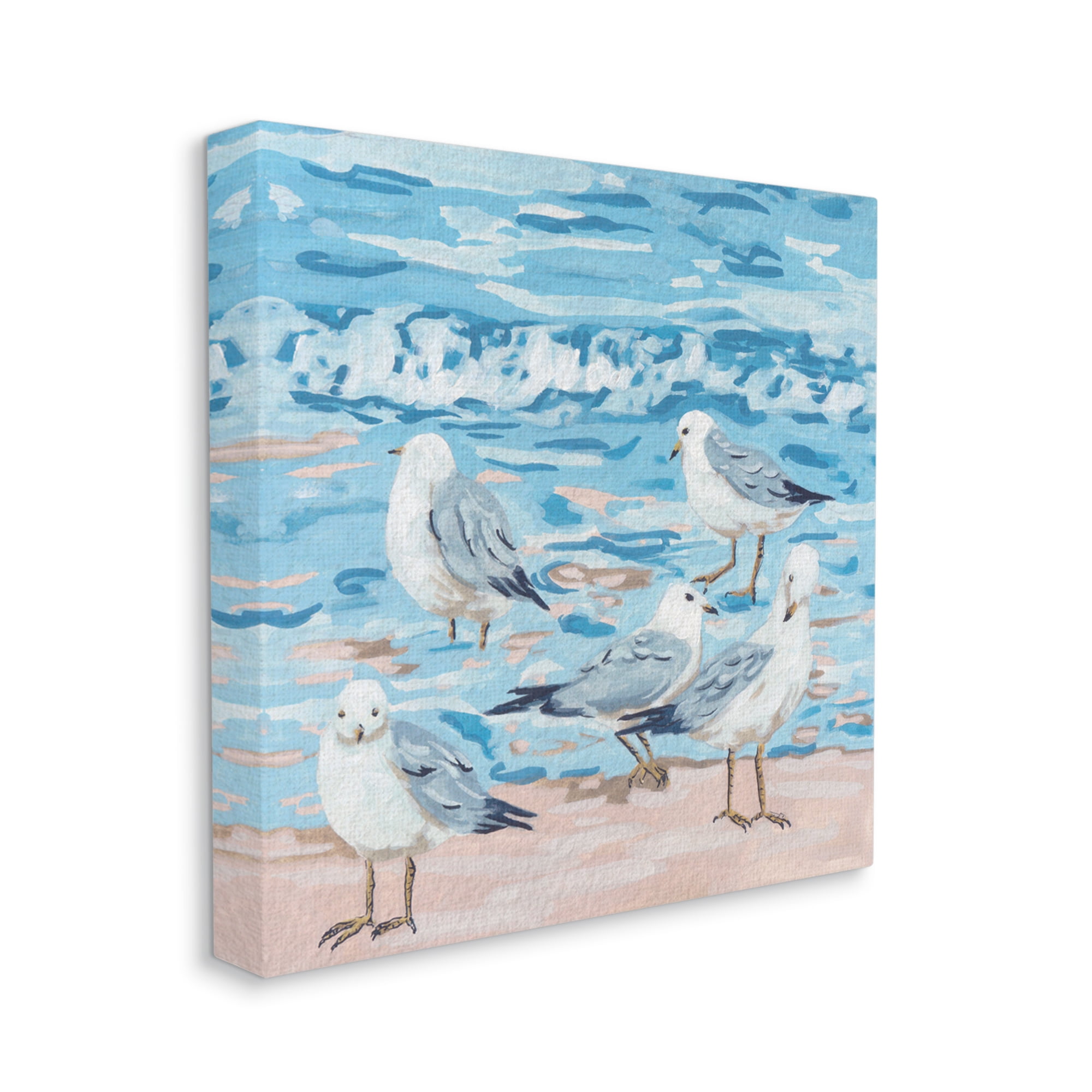 Stupell Industries Seagulls on Beach Shore Animals & Insects Painting Gallery Wrapped Canvas Print Wall Art, 24 x 24